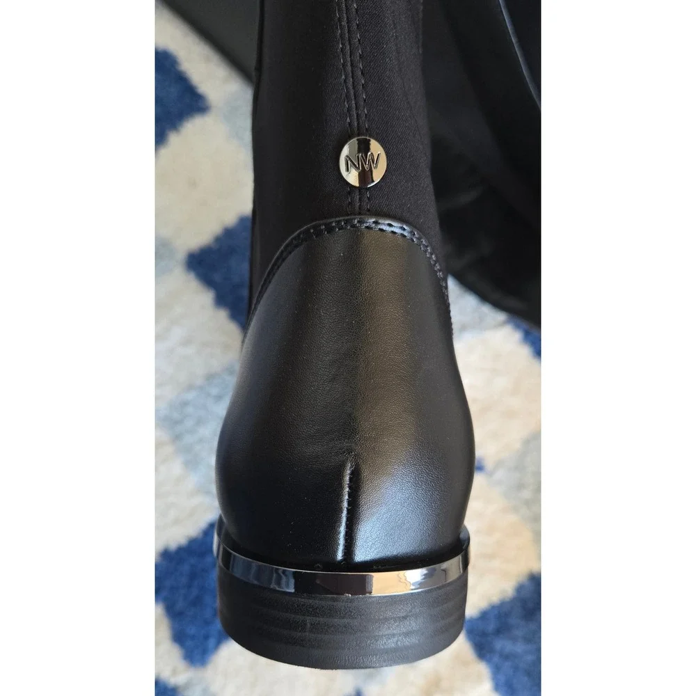 Nine‎ West Allair Over the Knee Boots Black Mixed Media Flat Heel 9.5M WNALLAIR8